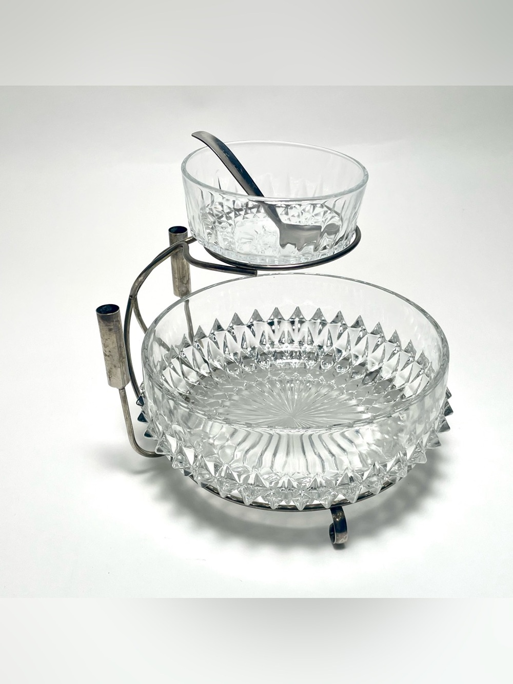 Vintage Arcoroc France Diamond Point Glass Chip and Dip Caddy Toothpick Holders